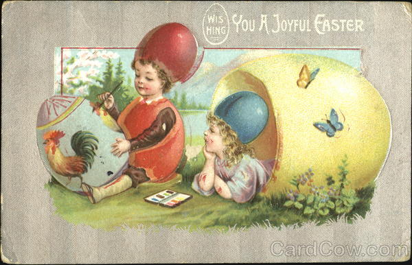 Children Painting Eggs With Children