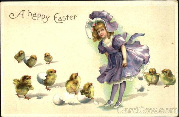 Young girl in lavender dress with hatching chicks With Children