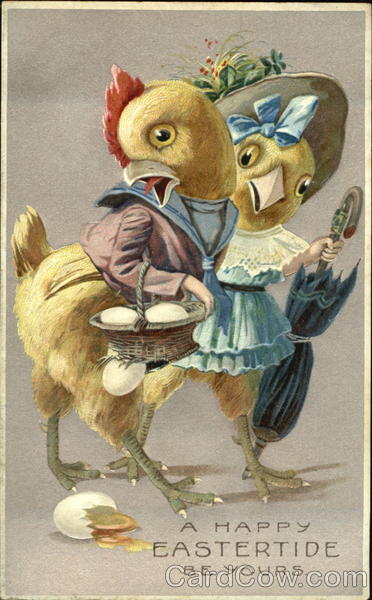 Chicks carrying a basket of eggs With Chicks