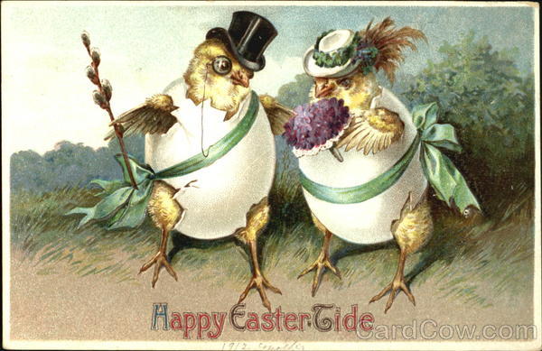 Chick couple, head and limbs sticking out of eggs With Chicks