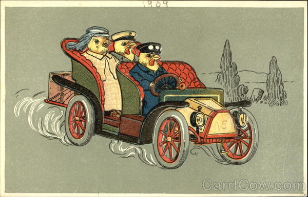 Three chicks driving in a vintage car With Chicks