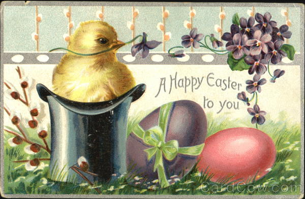 Chick in black hat, purple egg, red egg With Chicks