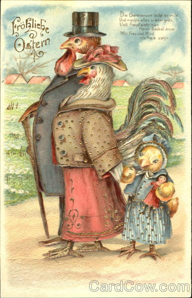 Chicken Family in Fancy Dress With Chicks