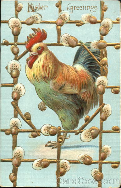 Rooster Behind Trellis With Chicks