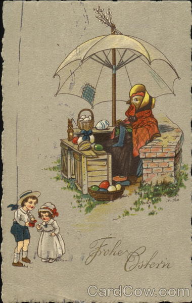 Hen Under Umbrella With Chicks