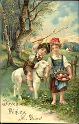 Boy and Girl with Lamb Postcard