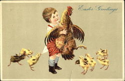 Boy holding rooster Postcard