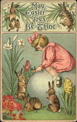 Girl with Bunnies Postcard