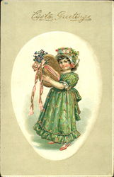 Girl in Green Dress with Egg Postcard