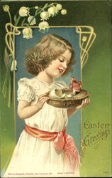 Girl in a White Dress Holding a Newly Hatched Chick Postcard