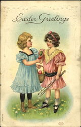 Girls with Easter Eggs Postcard