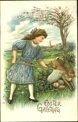 Girl in Blue Dress with Bunny Postcard