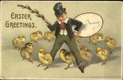 Boy and Easter Chicks Postcard