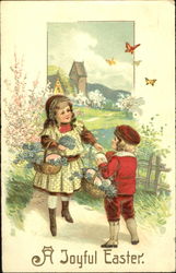 Little Girl and Boy Holding Easter Baskets Postcard