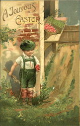 Boy in Lederhosen with Eggs Postcard