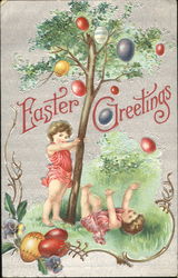 Two children under a tree with easter eggs Postcard
