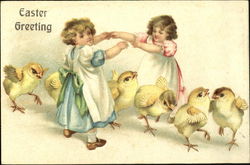 Girls Dancing with Chicks Postcard