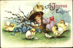 Girl with Chicks and Basket of Eggs Postcard