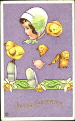 Fade Away Girl's head hand & feet, & 4 chicks Postcard