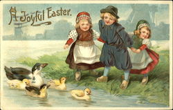 Three Dutch Children and Ducks Postcard