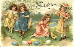 Four girls frolicking by lake Postcard