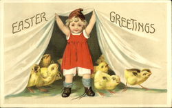 Little Girl in Red and Chicks Postcard