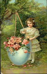 A Little Girl Holding a Decorated Easter Egg Postcard