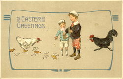 Young Boys Feeding Chicks Postcard