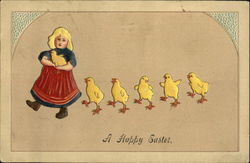 Chicks Following Girl Postcard