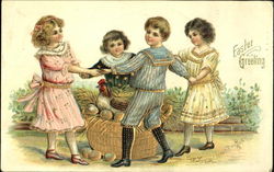 Children dancing around rooster Postcard