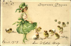 A Girl in Green Dress With Children Postcard Postcard