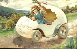 Little girl in an Egg Car Postcard