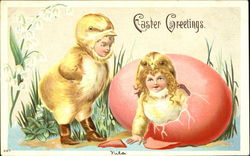 Two Children Dreesed in Chick Costumes Postcard