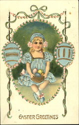 Girl in blue dress with Easter basket Postcard