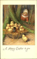 Little Girl and a Basket of Chicks Postcard
