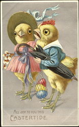 Two Chickens Wearing Clothes Postcard