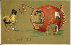 Chick with crutch approaching egg with chick and Star of David Postcard