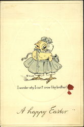 Little Chick in Gray Skirt and White Bonnet Postcard