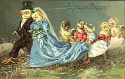 Bride and Groom Easter Chicks Postcard