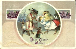 Bunny father, chick mother, 2 bunny children, 1 chick baby Postcard