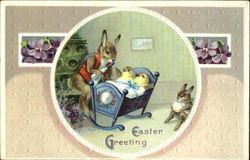 Bunny Rocking Chicks in a Cradle Postcard