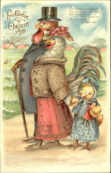 Chicken Family in Fancy Dress Postcard