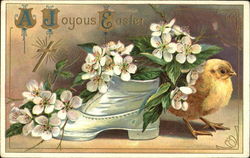 Light green shoe with chick next to it Postcard