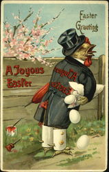 Rooster in top hat spilling a packet of eggs Postcard