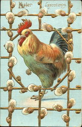 Rooster Behind Trellis Postcard