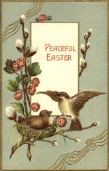 Two birds on a nest with flowers Two birds on a nest with flowers