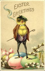 Chick standing up, smoking, jacket & vest Postcard