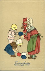Anthropomorphized Hen and Chicks with Eggs With Chicks Postcard Postcard