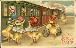 Chicks boarding a train Postcard