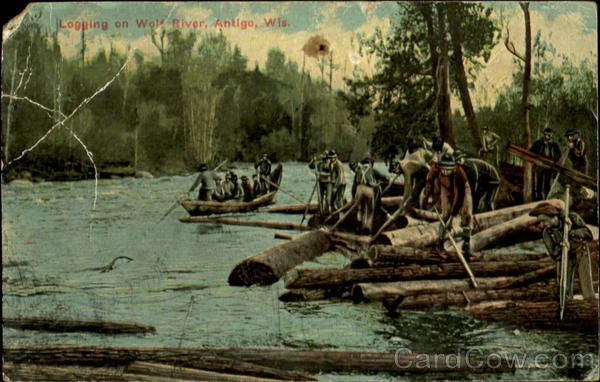 Logging on Wolf River, Antigo, Wis Wisconsin